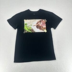Alien Creation of Adam Parody Graphic T Shirt Black Size L